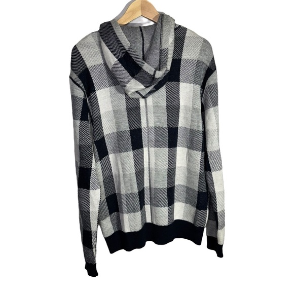 French Connection Wool Plaid Full Zip Hooded Sweater Size Large - Picture 8 of 10